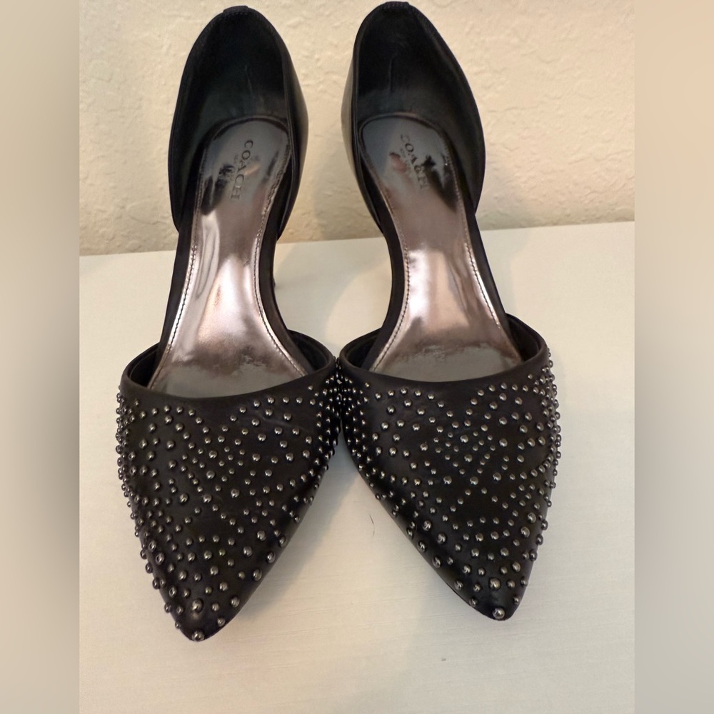Coach Black D'Orsay Leather Studded Heels